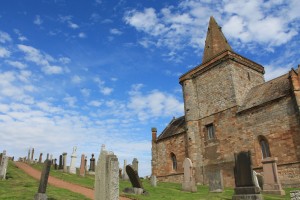 A church and graveyard at the end of our 2-mile hike on the coast of Fife