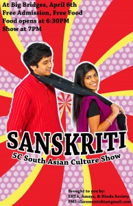 This is the poster for Sanskriti, a South Asian Cultural Show!