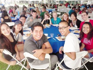 A picture of my sponsor group at our first dinner on move-in day. Photo credit to Sergio Rodriguez (PO '16).