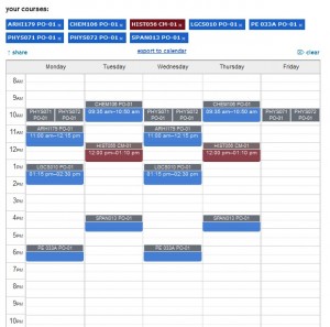 My academic life this semester, credit to the wonderful ASPC schedule builder: http://aspc.pomona.edu/courses/schedule/