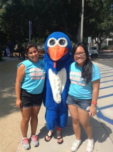Adriana (my co-spo) and I posing with Cecil the Sagehen during the calm before the storm of Move-In Day.