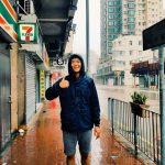 David Song in rain in Hong Kong