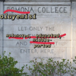 Pomona College motto on gates with new message