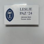 Leslie Paz '24, Admissions Intern on nametag