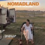 photo from film Nomadland of character in lawn chair