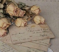 faded roses on old postcards