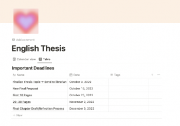 screenshot of Hayeon's thesis deadline calendar